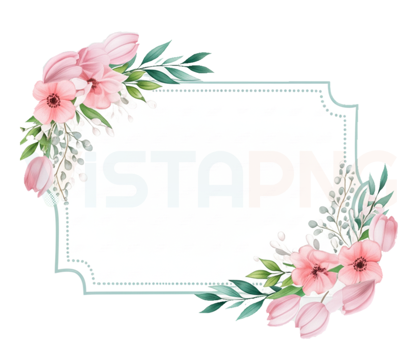 Floral Frame PNG – Elegant Pink Flower Border Transparent Background Free Download