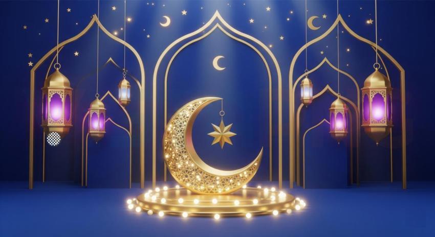 Eid Al Adha Arch Golden Moon And Lantern Background Free Download