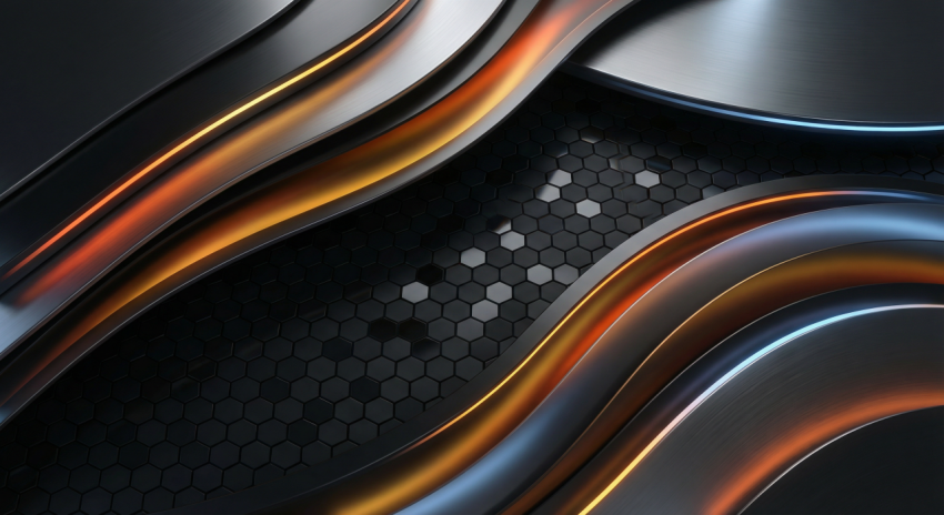 Premium Futuristic Metallic Wave Background with Hexagon Texture PNG IMAGE FREE DOWNLOAD