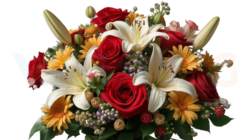 Realistic Rose & Lily Bouquet PNG Free | Floral Decoration PNG – VistaPNG