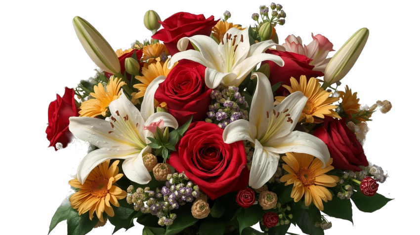 Realistic Rose & Lily Bouquet PNG Free | Floral Decoration PNG – VistaPNG
