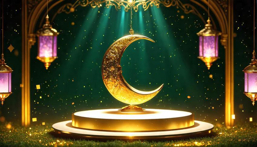 Islamic Celebration Golden Moon Royal Green Background Free Download
