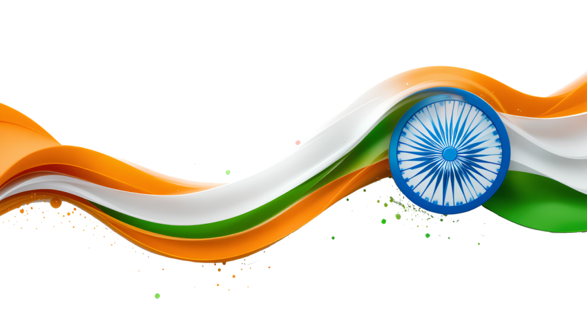 3D Indian Tricolor Wave with Ashoka Chakra PNG  15th August Independence Day Transparent Background Free Download