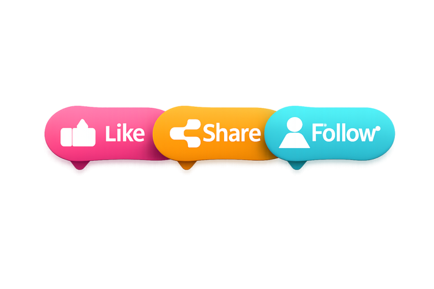 Blue Like Share Follow Social Media Buttons PNG IMAGE FREE DOWNLOAD