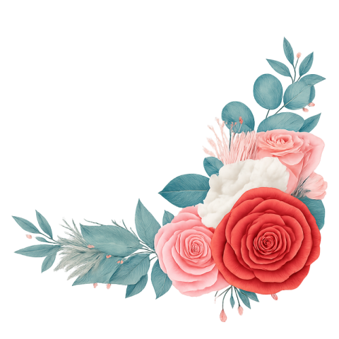 Free Corner Floral PNG – Red and Pink Roses with Transparent Background