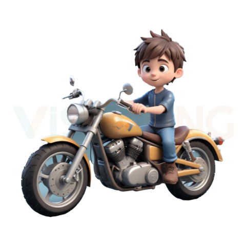 3D Boy With Motorcycle PNG Free Download