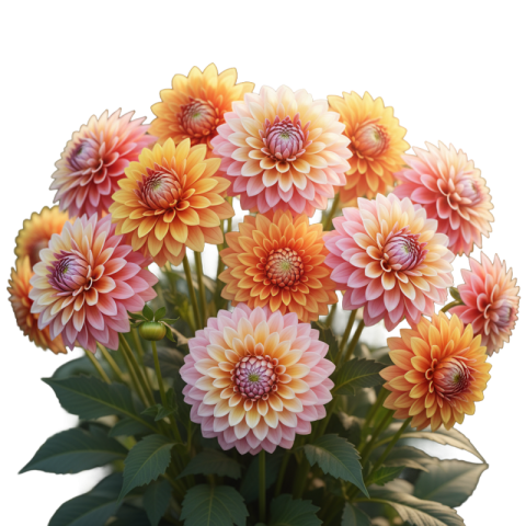 Peach Dahlia Flower Bunch Free PNG Transparent Image Download | VistaPNG