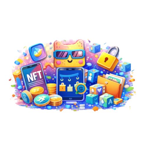 NFT Marketplace Illustration with Digital Assets and Crypto Elements Free PNG Image Download | VistaPNG