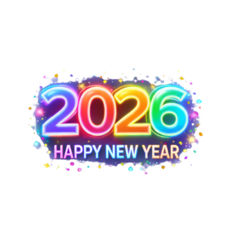 2026 Neon Glow Happy New Year Text Free Transparent PNG Download | VistaPNG