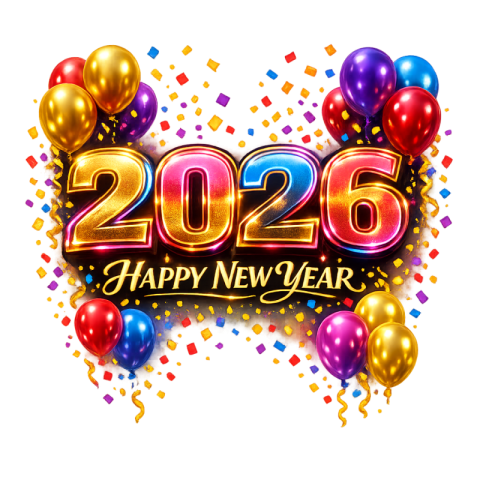 Happy New Year 2026 Colorful Balloons Celebration PNG IMAGE FREE DOWNLOAD