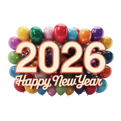 Happy New Year 2026 Colorful Balloons Celebration PNG IMAGE FREE DOWNLOAD