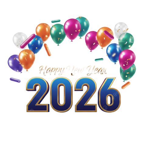 Happy New Year 2026 Colorful Balloons Celebration 3D Text PNG IMAGE FREE DOWNLOAD
