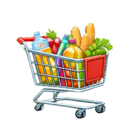 Grocery Shopping Cart With Food Items Illustration PNG IMAGE FREE DOWNLOAD