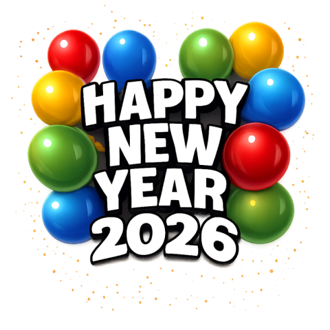 Happy New Year 2026 Fireworks Style Balloons PNG IMAGE FREE DOWNLOAD