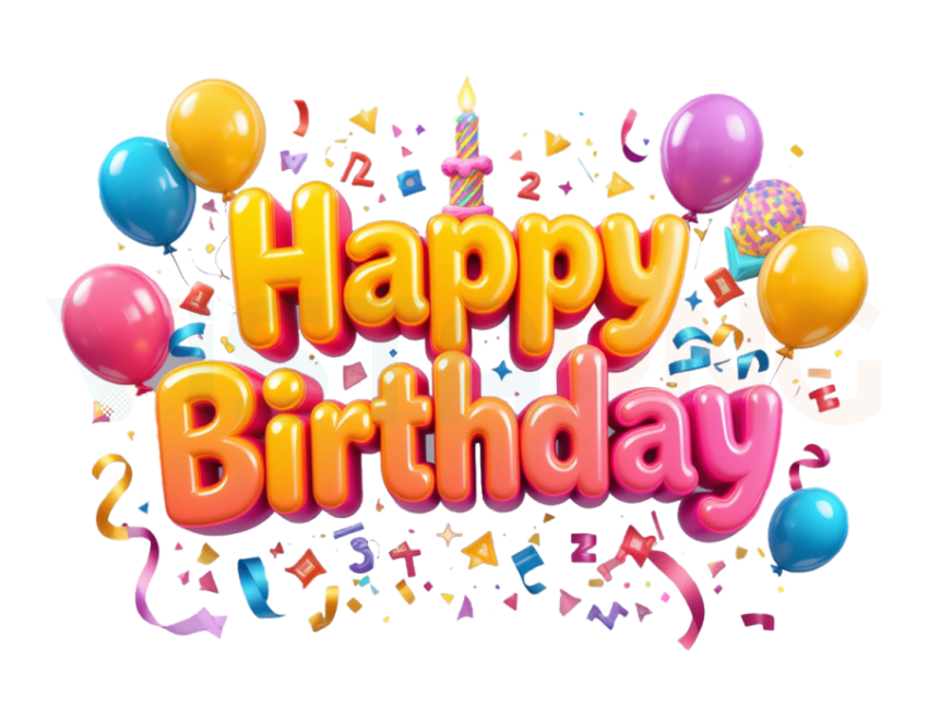 Happy Birthday PNG | Colorful Balloons & Confetti Text Effect Transparent Background Free Download