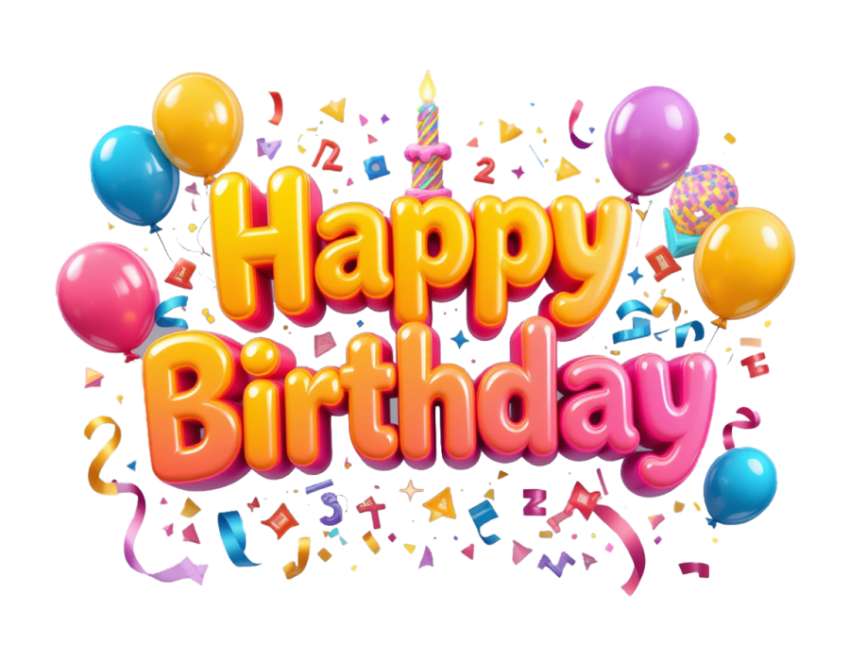 Happy Birthday PNG | Colorful Balloons & Confetti Text Effect Transparent Background Free Download
