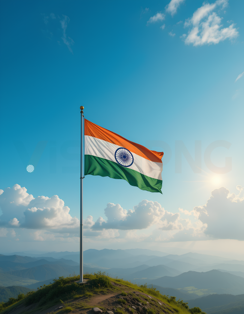 Indian Flag Patriotic Background on Mountain Independence Day Flag PNG Free Download