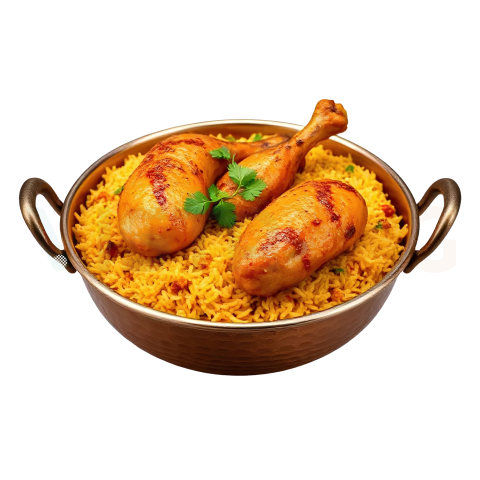 Delicious Chicken Biryani in Traditional Copper Bowl Free PNG Download
