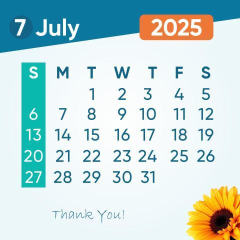 July 2025 Month Calendar Vector EPS PNG Free Download