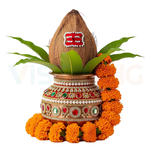 Traditional Kalash PNG Transparent Free Download – Pooja Kalash with Coconut & Garland