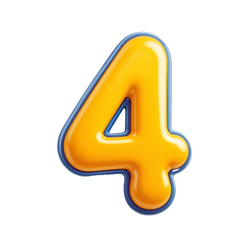 3D Yellow Number 4 Text Effect PNG – Transparent Background Free Download