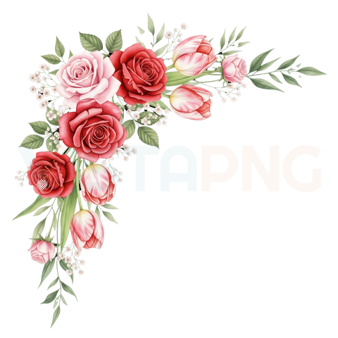 Corner Flower PNG | Red Rose & Pink Tulip Floral Frame Transparent Background Free Download