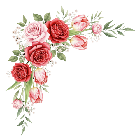 Corner Flower PNG | Red Rose & Pink Tulip Floral Frame Transparent Background Free Download