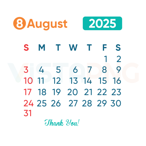 2025 August Month Calendar Vector EPS PNG Free Download