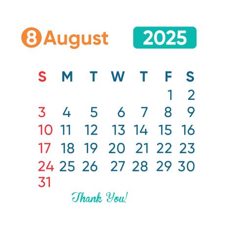 2025 August Month Calendar Vector EPS PNG Free Download