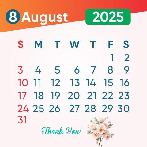 August 2025 Month Calendar Vector EPS PNG Free Download - VistaPNG.Com