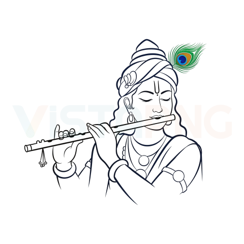 Shri Krishna Vector Black and White with Feather Free Download