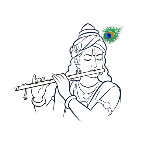 Shri Krishna Vector Black and White with Feather Free Download